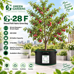 GREEN GARDENS G-28 F Black 28×18 inch round 400 GSM felt fabric grow bag with 6 handles for fruit plants