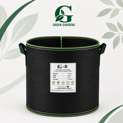 Black G-8 round felt fabric grow bag, 8-inch diameter and 8-inch depth, with 2 handles