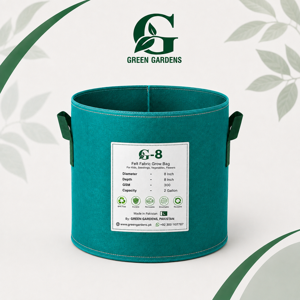 Green G-8 round felt fabric grow bag, 8-inch diameter and 8-inch depth, with 2 handles