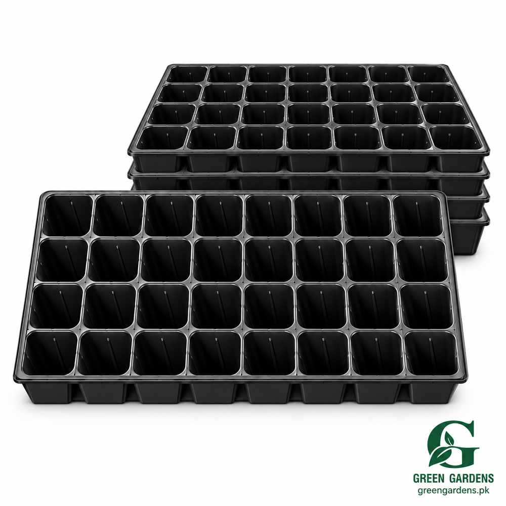 GREEN GARDENS premium 32 cell nursery seedling trays pack of five on white background