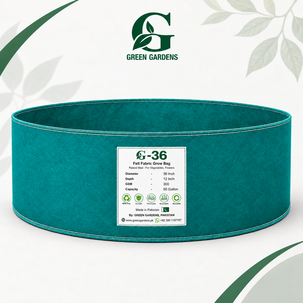 GREEN GARDENS G-36 green round felt grow bag with original product label, 36 x 12 inch, 50 gallon