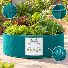 GREEN GARDENS G-36 green raised bed grow bag with leafy vegetables, detailed breathable felt fabric and reinforced stitching