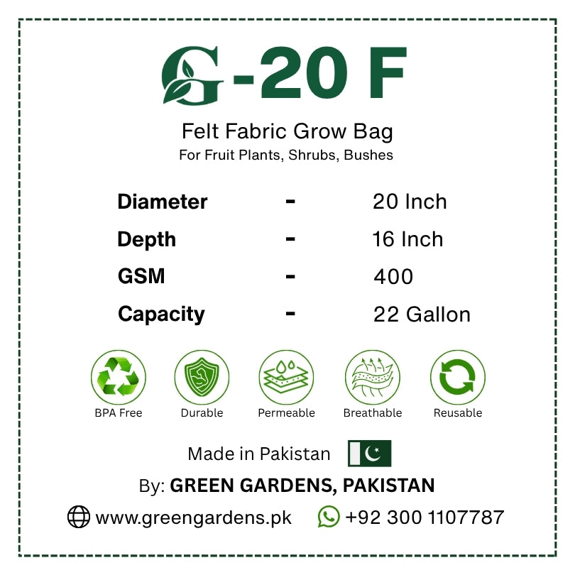 Grow Bag BLACK - 20" x 16"
Four Handles (For Fruit Plants)