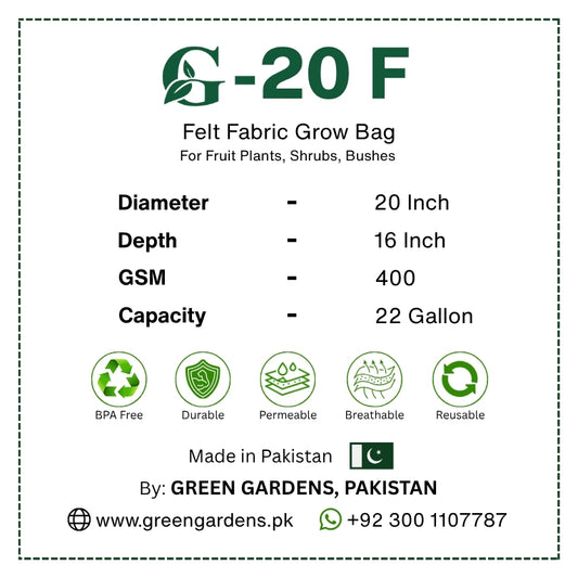 Grow Bag BLACK - 20" x 16"
Four Handles (For Fruit Plants)