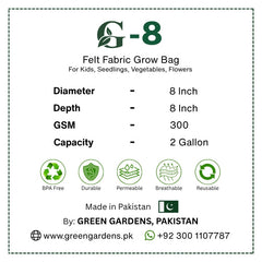 Original GREEN GARDENS G-8 grow bag tag, 8x8 inch, 300 GSM, 2 gallon
