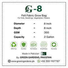 G-8 round felt fabric grow bag, 8-inch diameter and 8-inch depth, with 2 handles