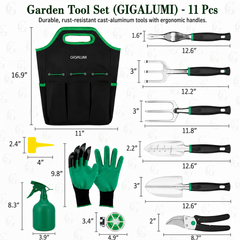Garden Tool Set (GIGALUMI) - 11 Pcs {Cast-Aluminum Tools}