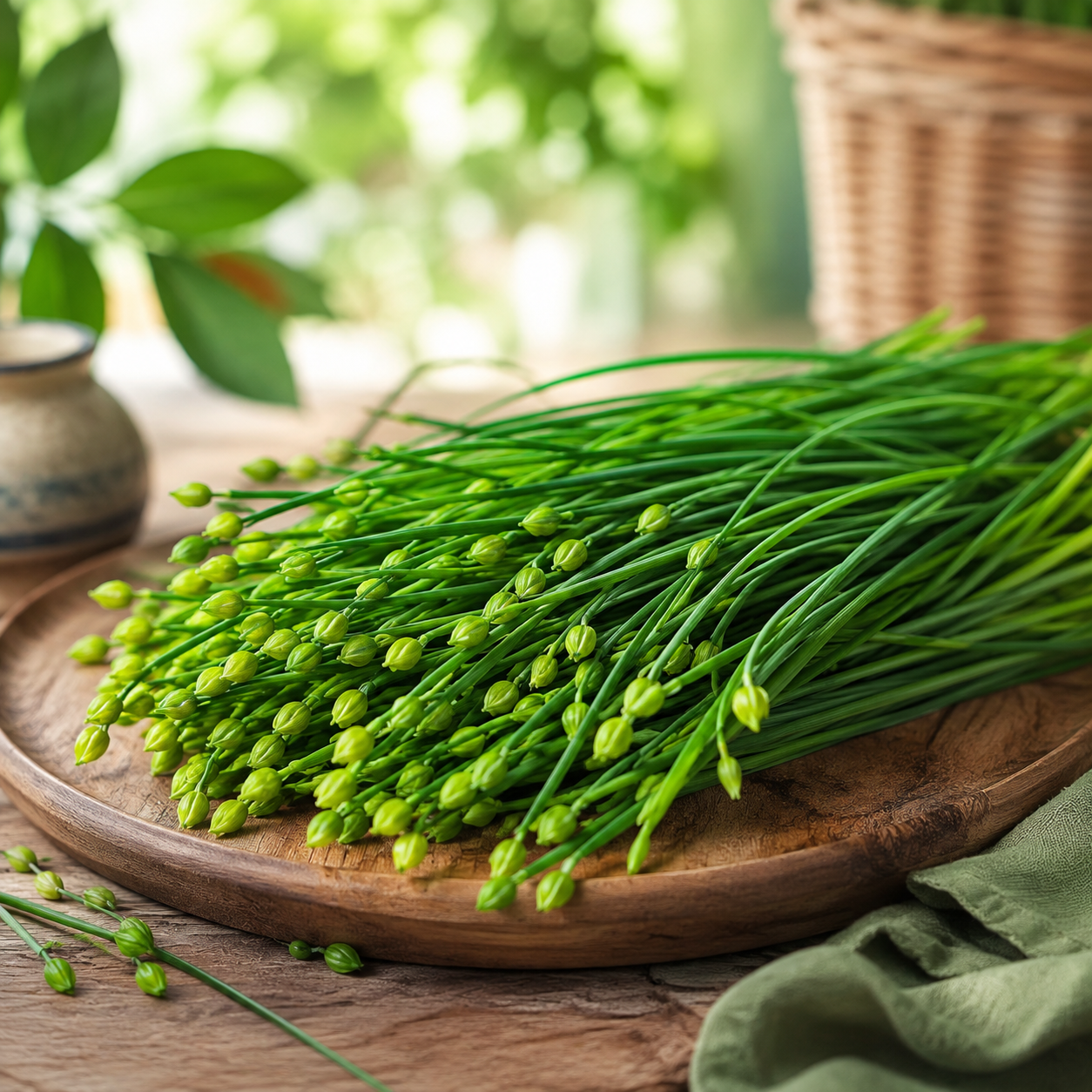 Fresh Garlic Chives Allium tuberosum with flat green leaves – perennial culinary herb seeds for home gardening in Pakistan
