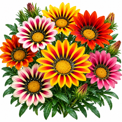 Gazania Sunshine Mix with colourful yellow orange pink red and bi-colour daisy-like flowers – winter flower seeds for sunny gardens and grow bags in Pakistan