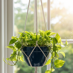 Midnight Blue Ceramic Hanging Planter with Macrame (without PLant) - Premium Series