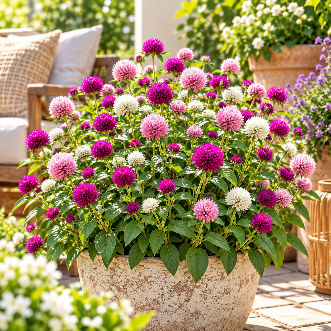 Gomphrena globosa Globe Amaranth with bright round globe-shaped papery flowers – heat-tolerant summer flower seeds for beds pots grow bags and dried arrangements in Pakistan