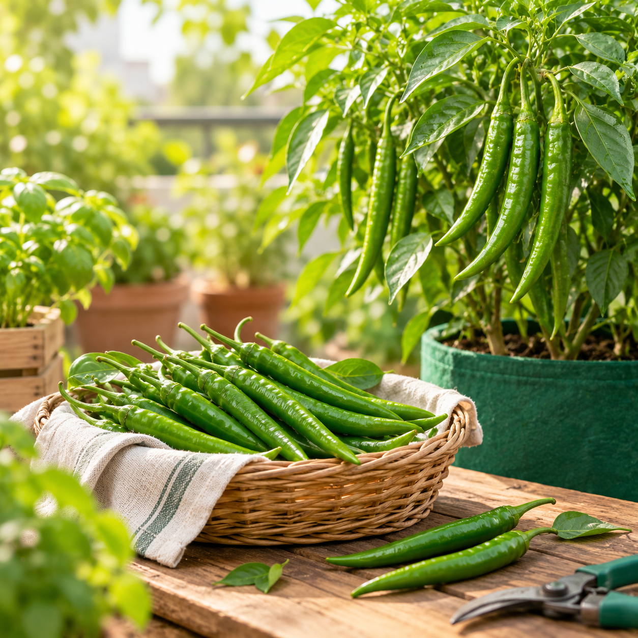 Long green chillies growing on healthy plants – Green Chilli Long F1 Hybrid seeds for winter and summer kitchen gardening in Pakistan