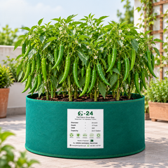 Long green chillies growing on healthy plants – Green Chilli Long F1 Hybrid seeds for winter and summer kitchen gardening in Pakistan