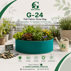 Green 23.5-gallon G-24 grow bag used as a raised bed for leafy vegetables and herbs