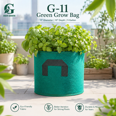 Green G-11 round felt fabric grow bag, 11-inch diameter and 10-inch depth, with 2 handles