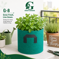 Green G-8 round felt fabric grow bag, 8-inch diameter and 8-inch depth, with 2 handles