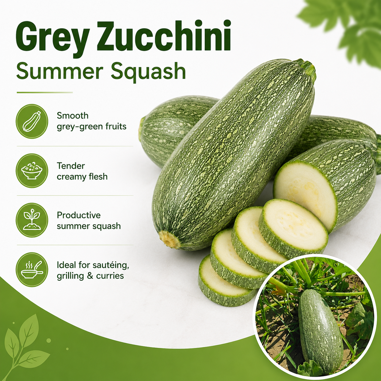 Grey Zucchini Summer Squash Seeds (SUMMER)