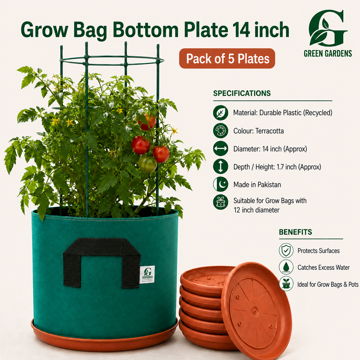 Grow Bag Bottom Plate - 14 inch (Pack OF 5)