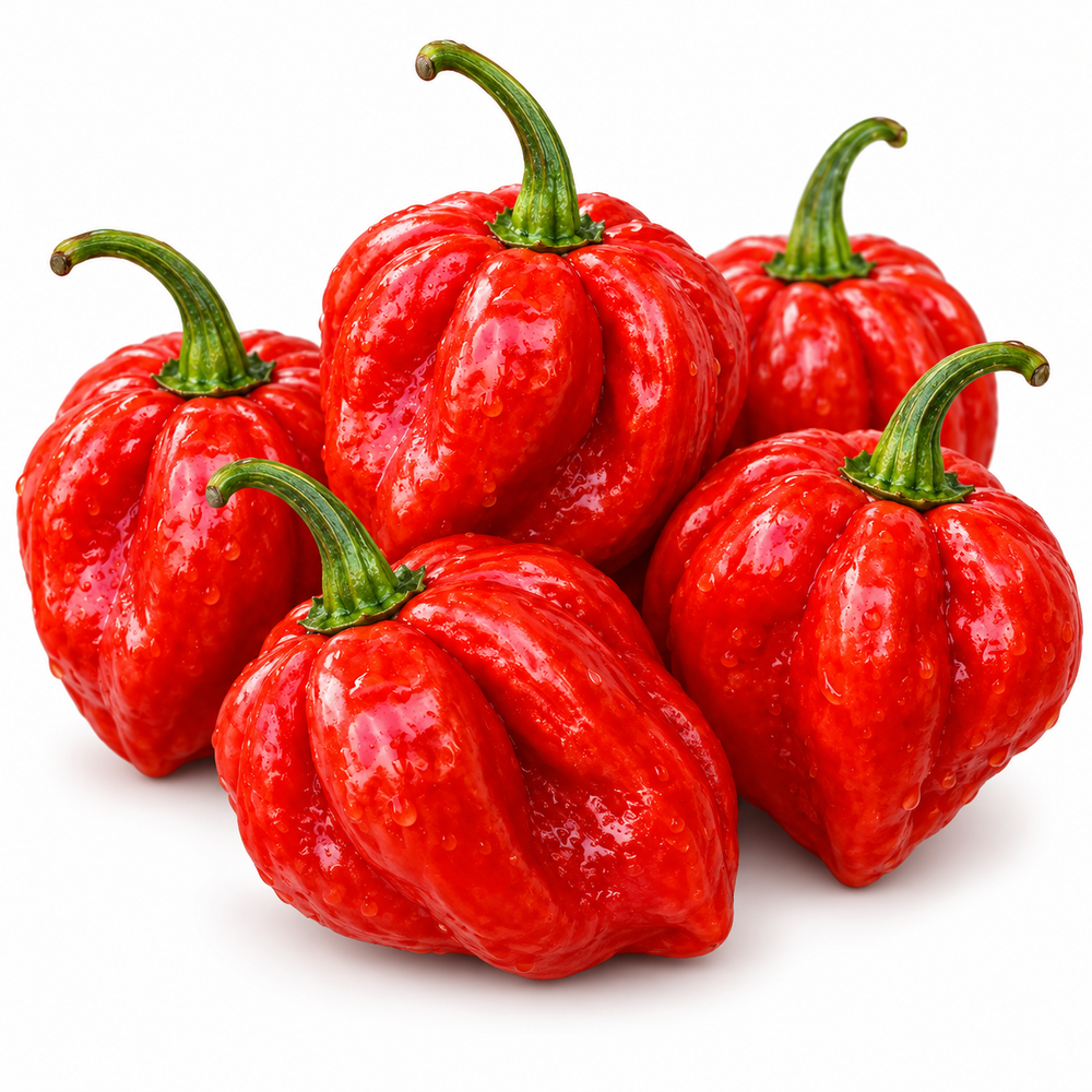 Ripe red Habanero peppers growing on a healthy bushy plant – extremely hot Habanero chilli seeds for home gardening in Pakistan