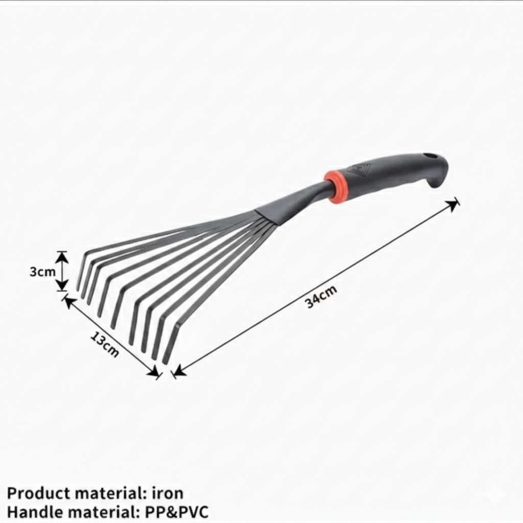 Premium Hand Leaf Rake - Heavy Duty Steel Garden Tool