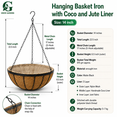 Hanging Basket Iron with Coco & Jute Liner – 8 Inch