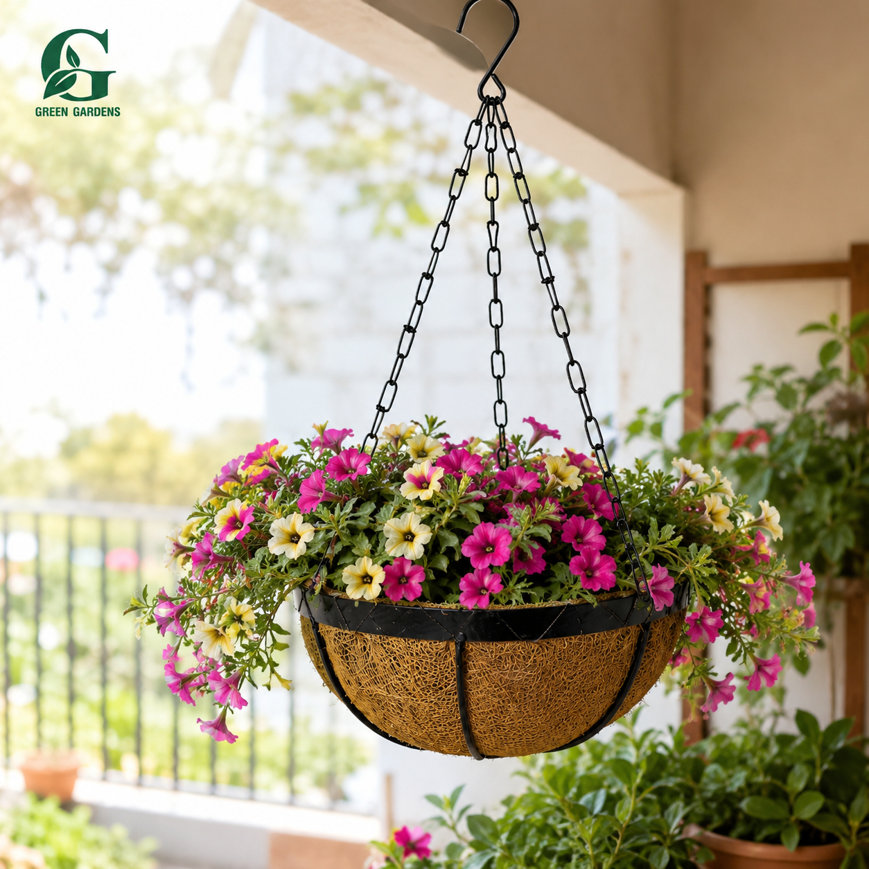 Hanging Basket Iron with Coco & Jute Liner – 8 Inch
