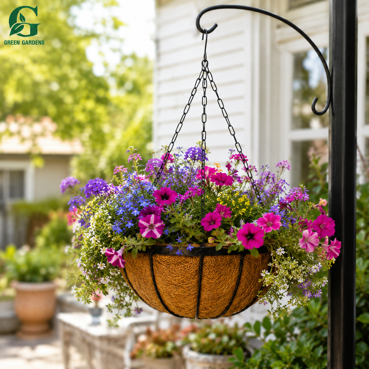 Hanging Basket Iron with Coco & Jute Liner – 14 Inch