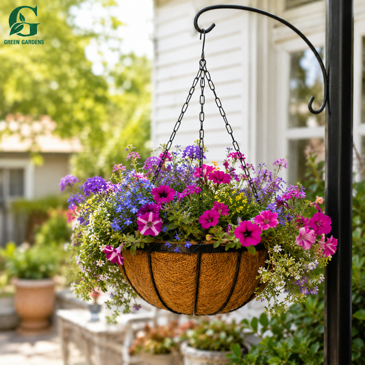 Hanging Basket Iron with Coco & Jute Liner – 14 Inch