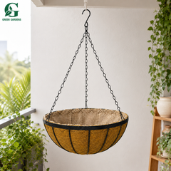 Hanging Basket Iron with Coco & Jute Liner – 14 Inch