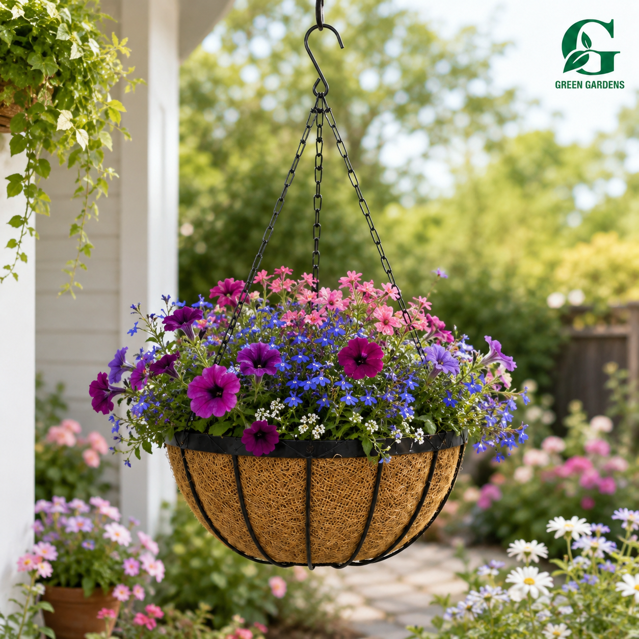 Hanging Basket Iron with Coco & Jute Liner – 12 Inch