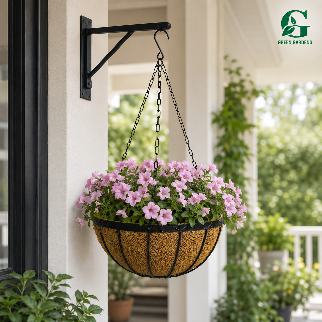 Hanging Basket Iron with Coco & Jute Liner – 12 Inch