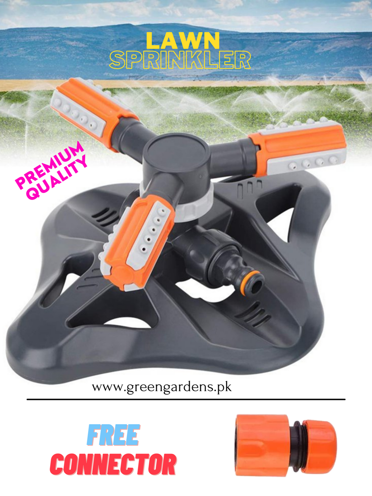 Water Sprinkler Garden - Automatic 360 Degree (With free connector)Premium Quality