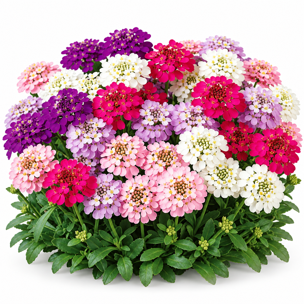 Iberis umbellata Fairy Mix Candytuft with colourful pink purple white and crimson flower clusters – winter seeds for pots beds borders and grow bags in Pakistan