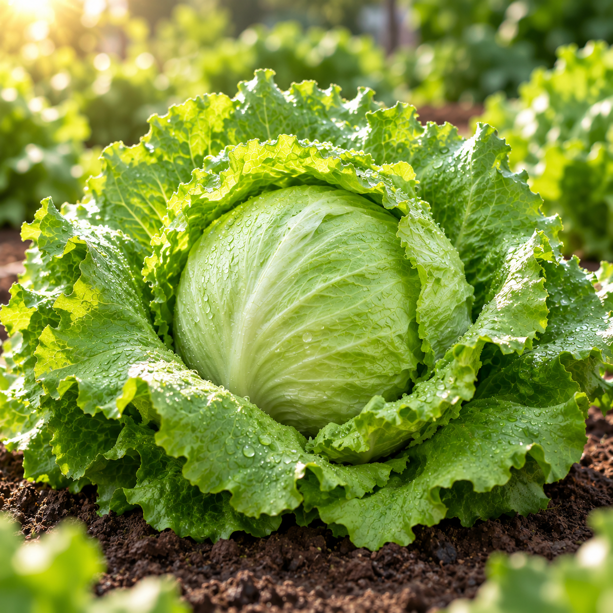 Fresh compact Iceberg Lettuce head with crisp pale-green leaves – F1 Hybrid lettuce seeds for winter kitchen gardening in Pakistan