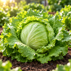 Fresh compact Iceberg Lettuce head with crisp pale-green leaves – F1 Hybrid lettuce seeds for winter kitchen gardening in Pakistan