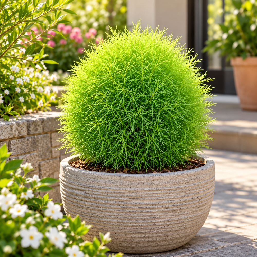 Kochia Green Bassia scoparia Summer Cypress with dense bright-green fine foliage and rounded bushy growth – summer ornamental seeds for borders pots and grow bags in Pakistan