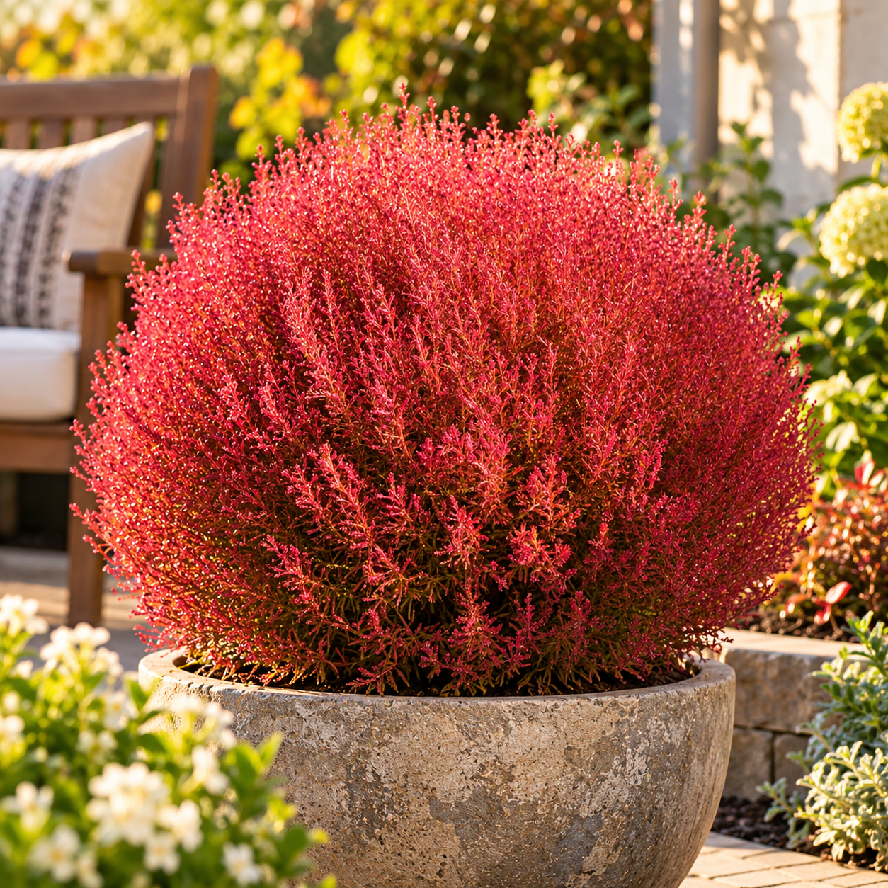 Kochia Red Bassia scoparia Summer Cypress with dense fine foliage changing from green to red and crimson – summer ornamental seeds for borders hedges pots and grow bags in Pakistan
