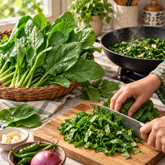 Healthy Lahori Palak plants with tender deeply cut green leaves – winter leafy vegetable seeds for home gardening in Pakistan