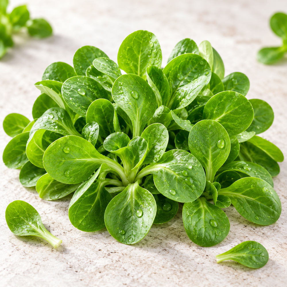Fresh green Lamb's Lettuce rosettes with soft spoon-shaped leaves – Corn Salad Mâche seeds for winter and home gardening in Pakistan