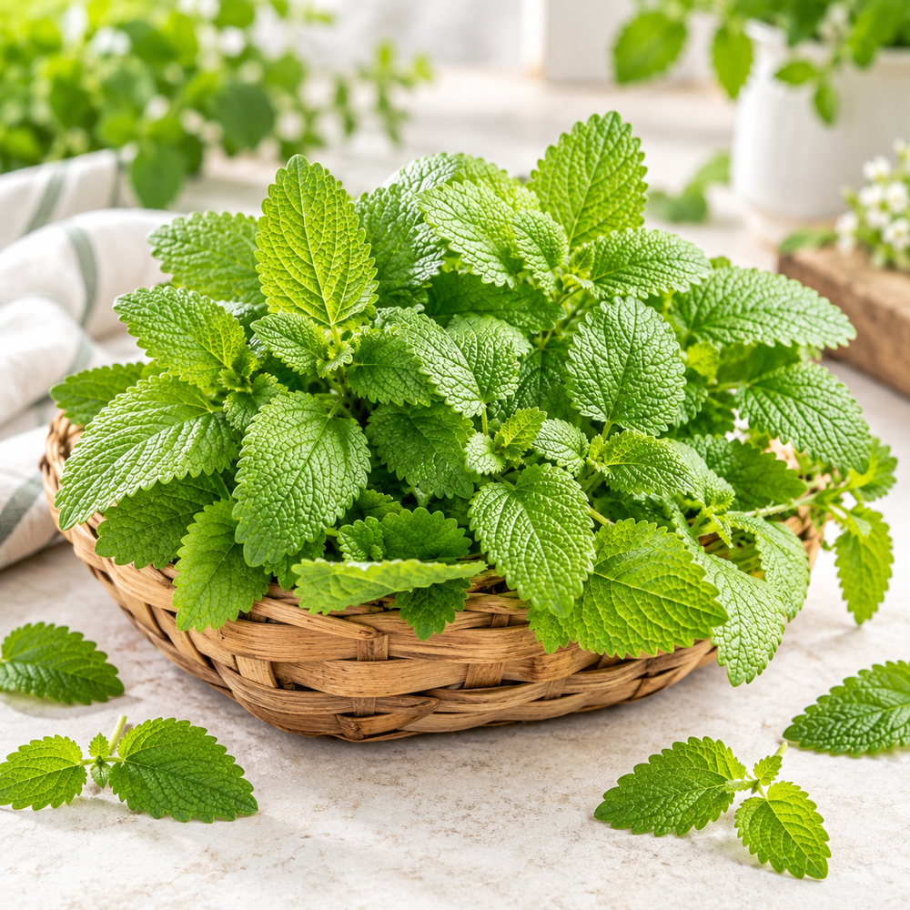 Fresh green Lemon Balm plant with aromatic textured leaves – Melissa officinalis herb seeds for tea and home gardening in Pakistan