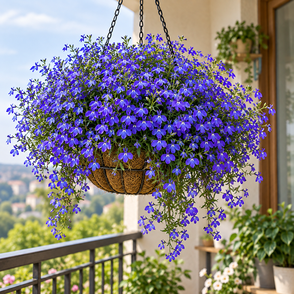 Lobelia Crystal Palace Lobelia erinus with compact deep blue flowers and dark foliage – winter flower seeds for pots beds borders edging and grow bags in Pakistan
