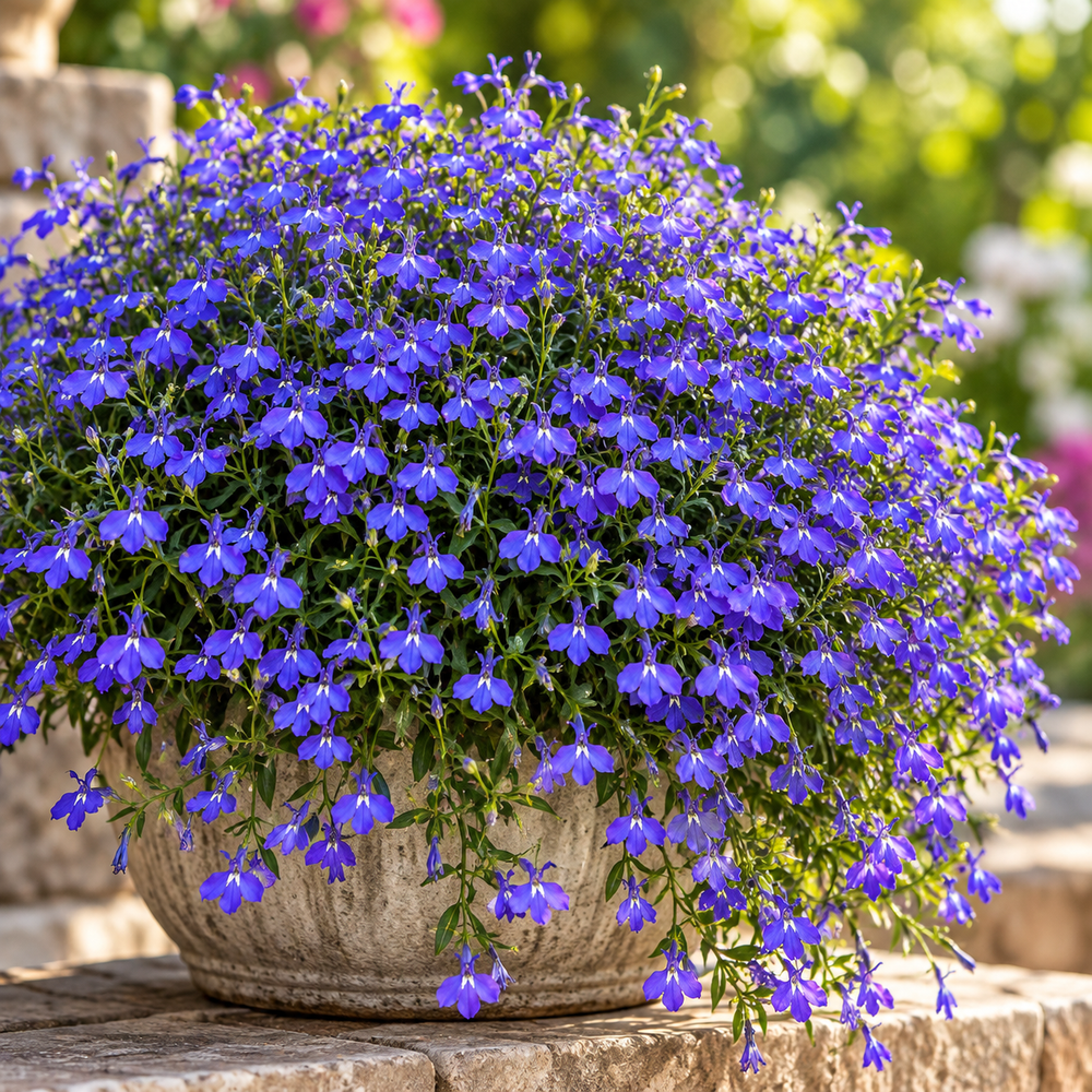 Lobelia Crystal Palace Lobelia erinus with compact deep blue flowers and dark foliage – winter flower seeds for pots beds borders edging and grow bags in Pakistan