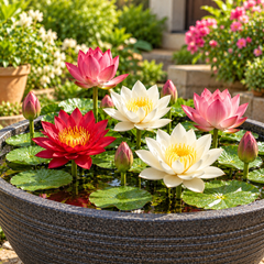 Lotus Nelumbo nucifera red white and pink flowers with round aquatic leaves – pack of 12 Lotus seeds for ponds and water gardens in Pakistan
