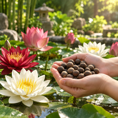 Lotus Nelumbo nucifera red white and pink flowers with round aquatic leaves – pack of 12 Lotus seeds for ponds and water gardens in Pakistan