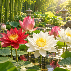Lotus Nelumbo nucifera red white and pink flowers with round aquatic leaves – pack of 12 Lotus seeds for ponds and water gardens in Pakistan