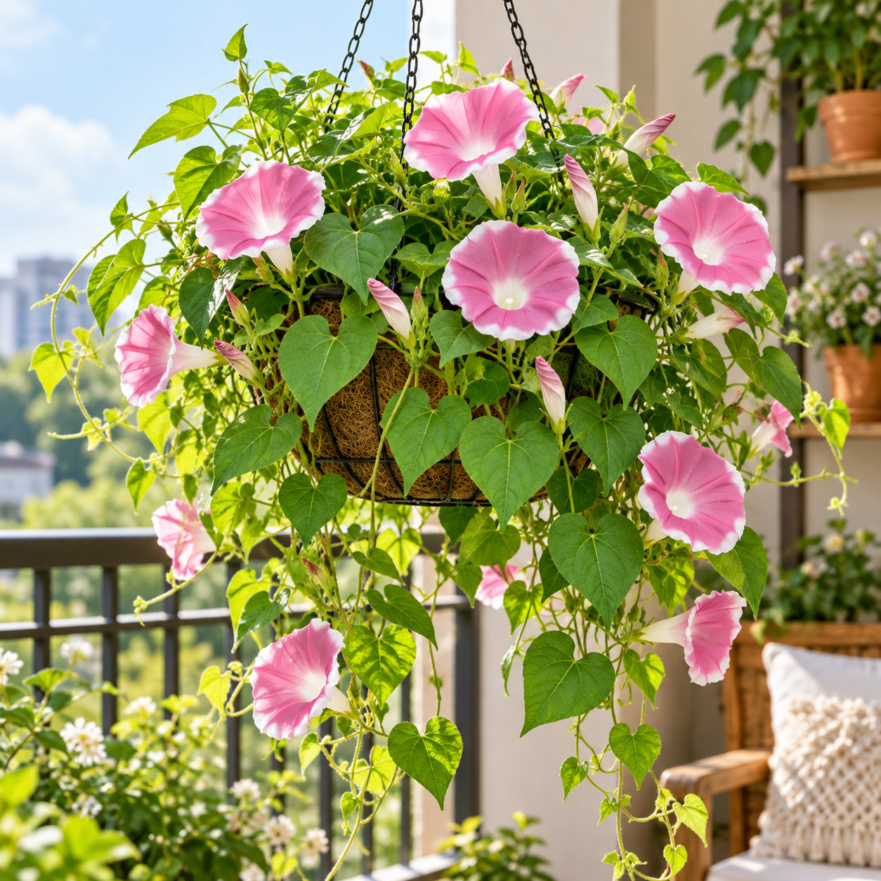 Morning Glory Chocolate Ipomoea nil vine with large chocolate-rose to mauve trumpet-shaped flowers – summer climbing flower seeds for trellises balconies pots and grow bags in Pakistan
