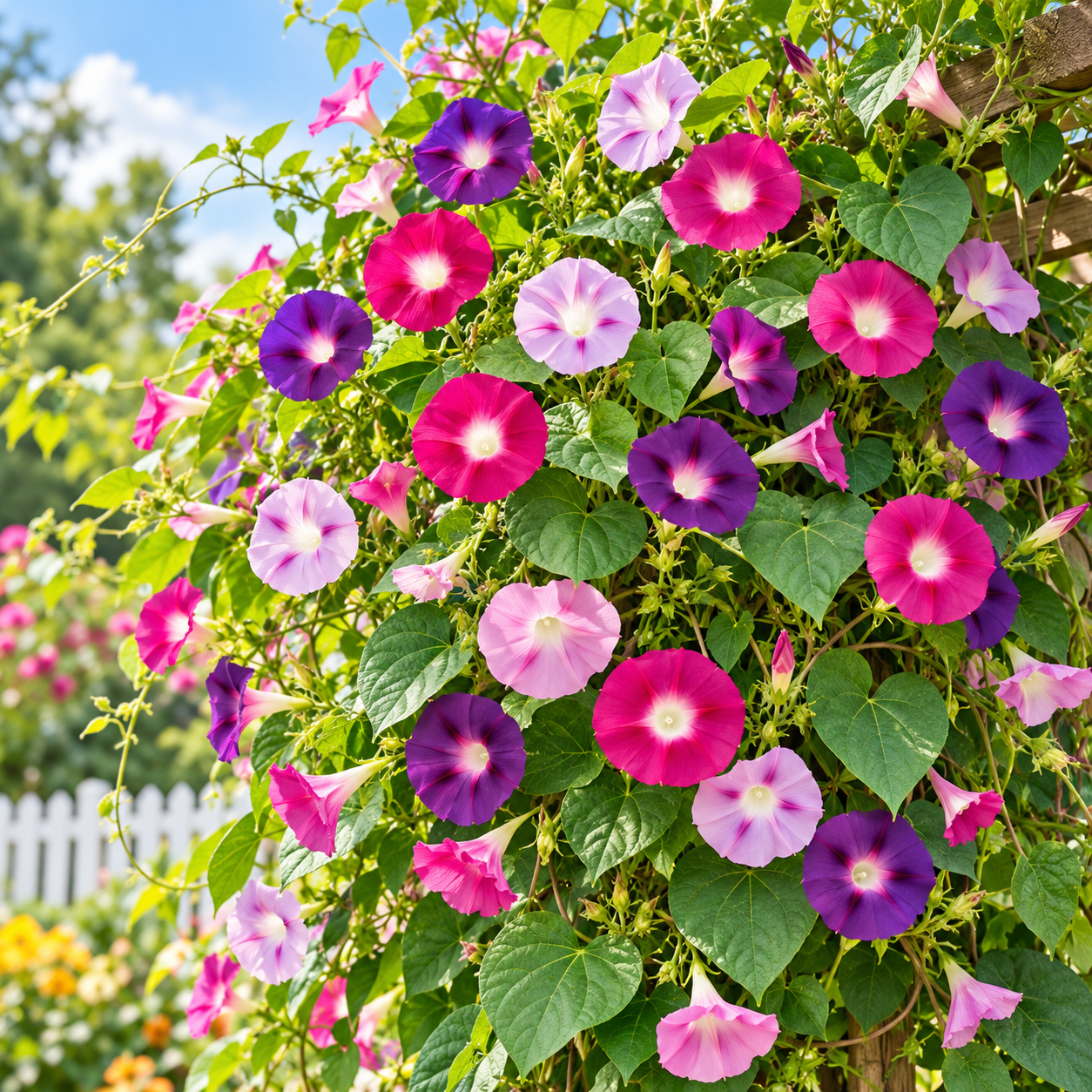 Morning Glory Field Grown Mix vines with colourful mixed trumpet-shaped flowers – summer climbing flower seeds for trellises balconies pots and grow bags in Pakistan