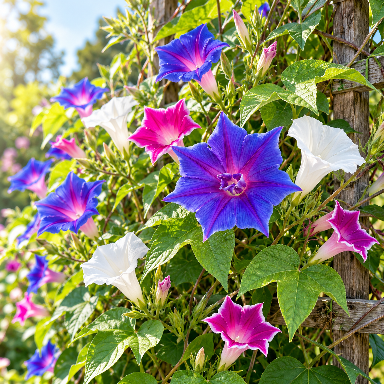 Morning Glory Kikyo Zaki Mix vine with colourful Japanese-style star-shaped and deeply lobed flowers – summer climbing flower seeds for trellises balconies pots and grow bags in Pakistan