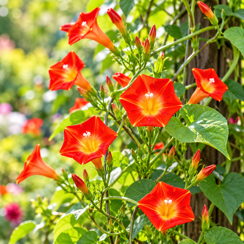 Morning Glory Luteola Orange vine with warm orange to apricot trumpet-shaped flowers – summer climbing flower seeds for trellises balconies pots and grow bags in Pakistan