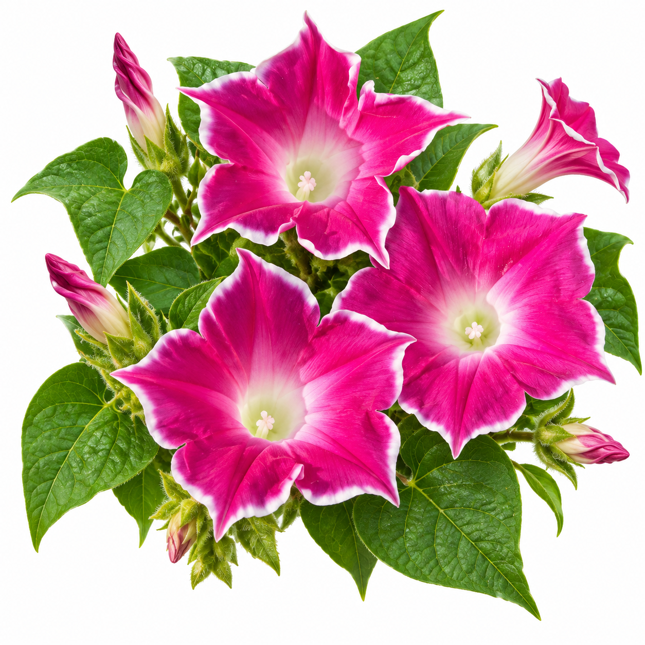 Morning Glory Magenta White Edge vine with rich magenta trumpet-shaped flowers and contrasting white margins – summer climbing flower seeds for trellises balconies pots and grow bags in Pakistan